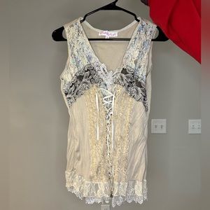 Vintage Ruffle Lace Up Corset Coquette Top